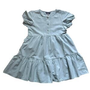 Andy & Evan Girl's Chambray Tiered Ruffle Puff Sleeve Button Dress 8 New